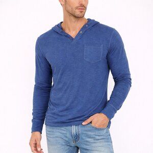 Guess Heathered 1/4 Button V-Neck Hooded Henley Fall Pocket School Spring Winter